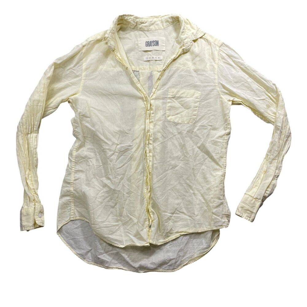 Grayson 01‎ Semi Sheet Yellow Button Up Long Sleeve Ladies Blouse 100% Cotton